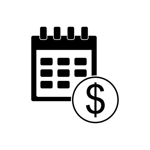 白色背景上的黑色财务日历图标：年度付款日、月度预算规划、固定周期概念、贷款期限矢量插图图片下载