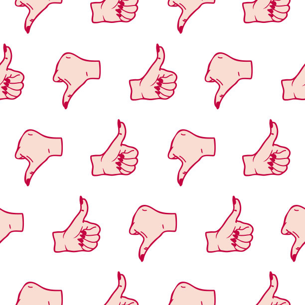 拇指向上和拇指向下的手势无缝模式。白色背景。批准或不批准表达式向量墙纸。图片下载