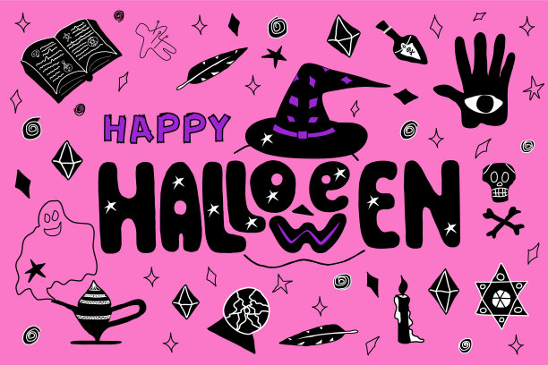 文字:万圣节快乐，魔法，涂鸦图片下载