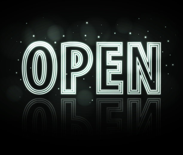 霓虹灯打开。复古电招牌图片下载