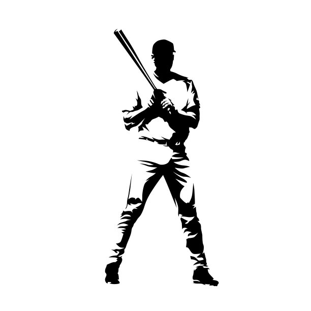 拿着球棒站着的棒球运动员。击球手，孤立矢量轮廓图片下载