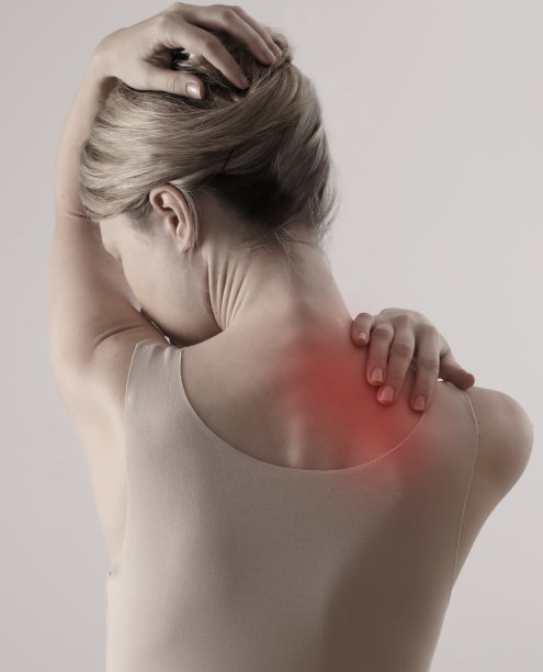 背部和颈部疼痛的女人。头向前的姿势素材图片