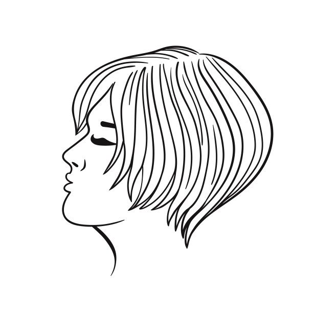 女人的发型是短发。白色背景上的黑色轮廓。矢量图形。图片下载