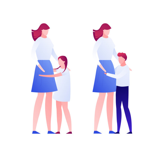 向量现代平面儿童母亲角色插图。幸福的女人抱着孤立的女儿和儿子在白色的背景上。设计元素。父母孩子的爱，收养，关系的概念。图片下载