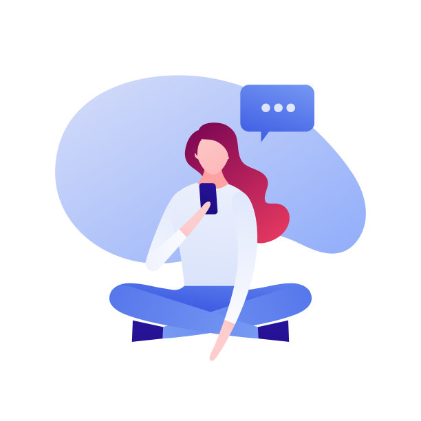 矢量现代平板移动通信字符插图。年轻女子坐着拿着智能手机聊天泡在流体背景概念网络上的人连接。横幅设计元素图片下载