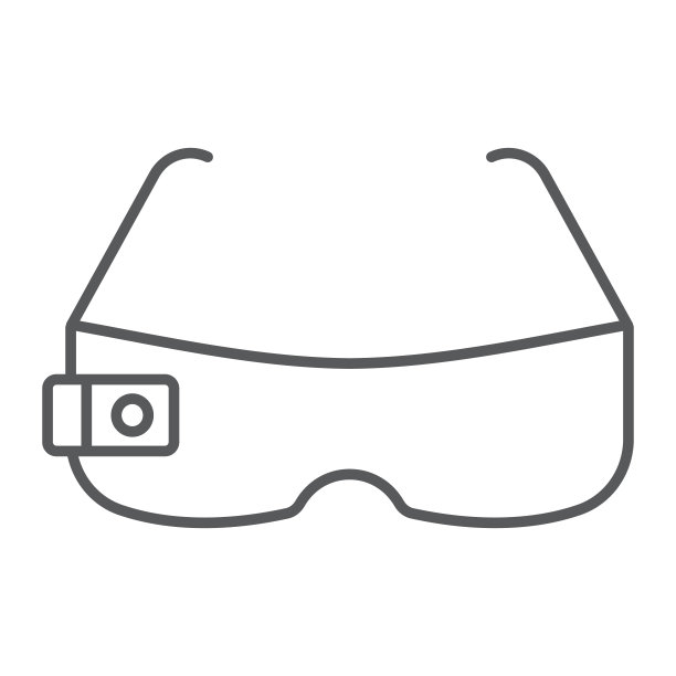智能眼镜细线图标，技术与设备，眼镜带摄像头标志，矢量图形，白色背景上的线性图案，eps 10。图片下载