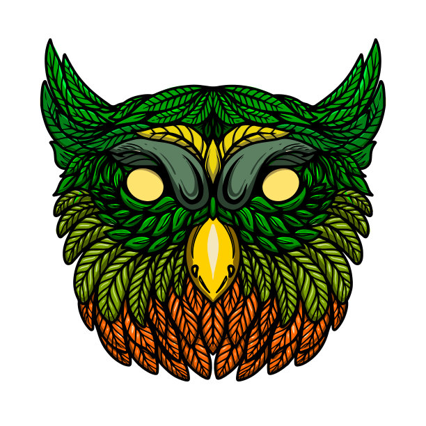 花卉风格的猫头鹰头插图。设计元素海报，卡片，旗帜，徽章，t恤。矢量图图片下载