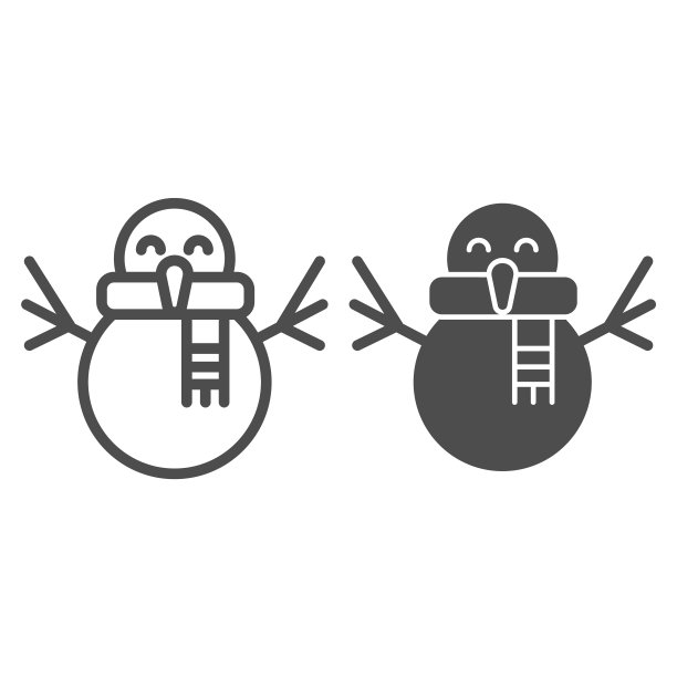 快乐雪人线和固体图标。可爱的冬雪图案与围巾符号，轮廓风格象形图上的白色背景。圣诞假日标志的移动概念和网页设计。矢量图形。图片下载