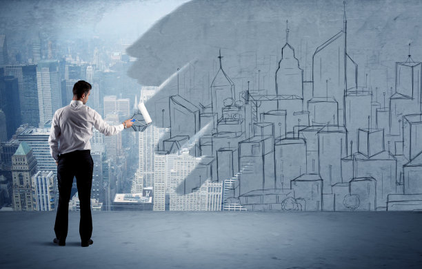 优雅的推销员在墙上重新粉刷了城市图片下载