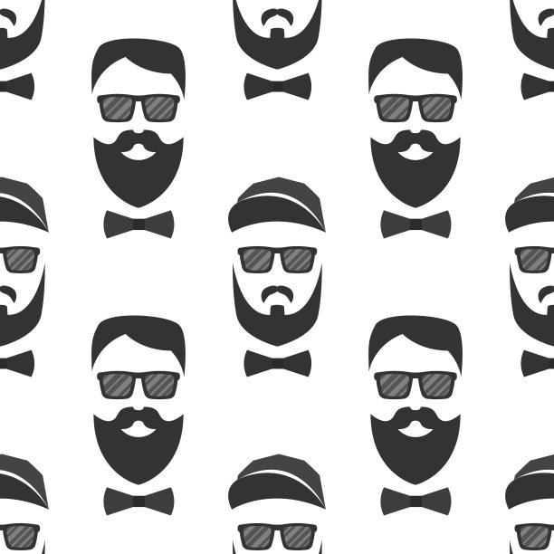 胡子潮人无缝模式与眼镜。矢量图图片下载
