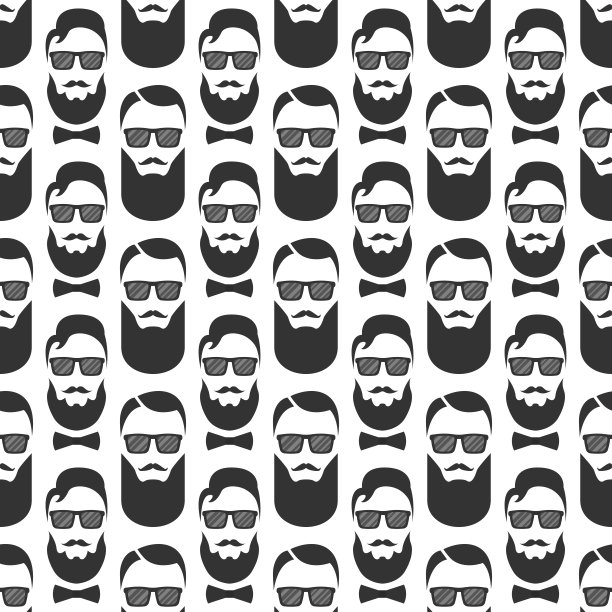 胡子潮人无缝模式与眼镜。矢量图图片下载