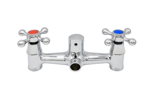 用于热水和冷水的水龙头被隔离在白色背景上图片下载