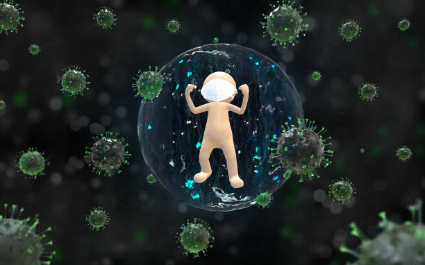 贴着口罩的人有阻隔作用，保护坏的许多病毒免受外界阻隔。图片下载