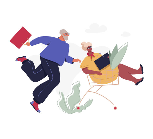 骑着购物车的老年夫妇图片下载