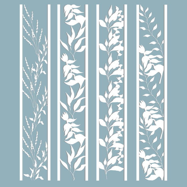 有叶子和花朵图案的镶板。从纸上剪下来。一套书签模板。激光切割,模板。图片下载