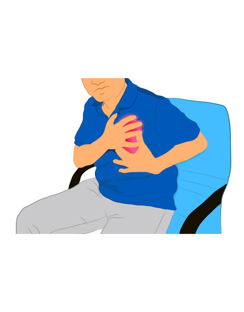 亚洲男人抱着一颗心痛的心，保持健康的观念图片下载