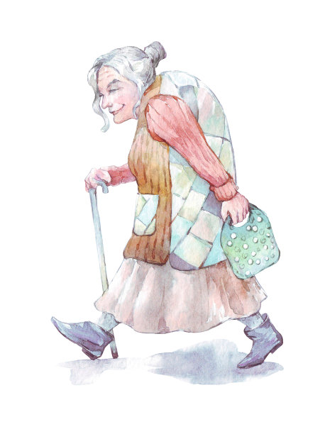 祖母拄着拐杖走路素材图片