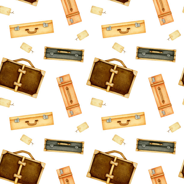 手绘水彩旅行无缝图案。旅游面料与质地旅行箱图片下载