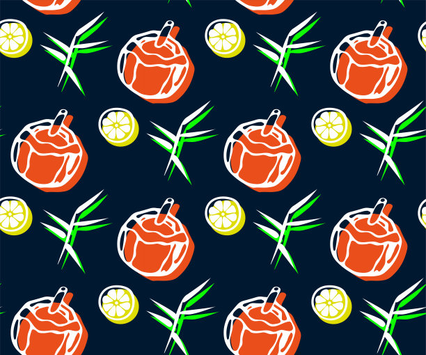 无缝模式与鸡尾酒饮料。手绘墨水插图。矢量模式。印刷纺织品，布料，墙纸，剪贴簿图片下载