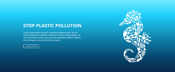 防止海洋塑料污染——用一次性塑料制成的白色海马形状图片下载