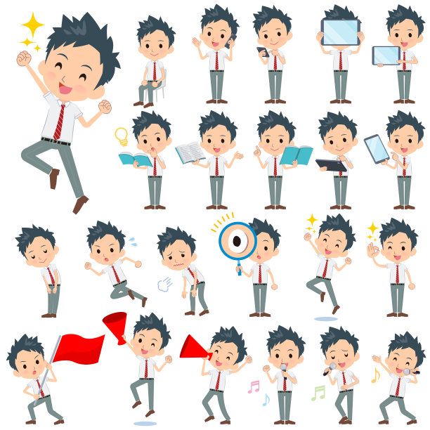 学校男孩白色衬衫领带夏天行动图片下载