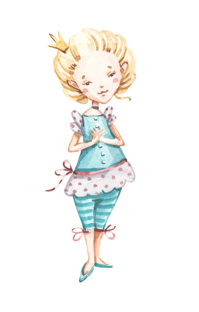 水彩手画美丽可爱的幼儿园公主芭蕾舞女宝宝戴着皇冠。的手绘水彩画芭蕾舞演员图片下载