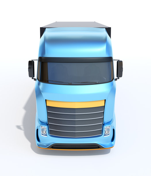 前视图的通用设计蓝色重型电动卡车在白色的背景图片下载