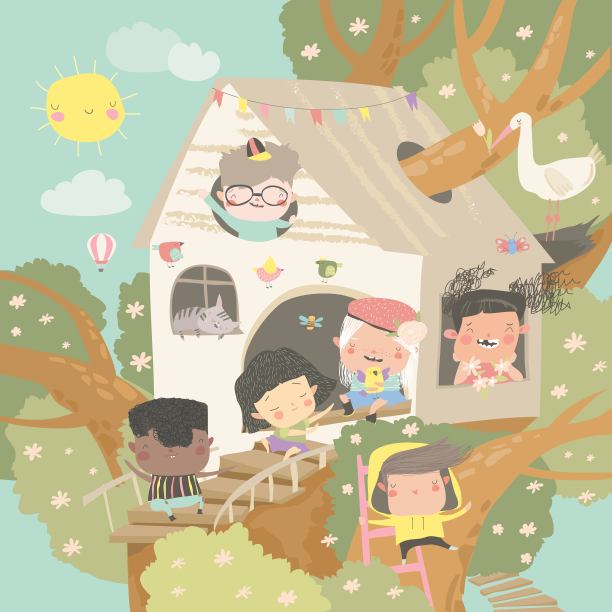 孩子们在树屋里玩得很开心图片下载