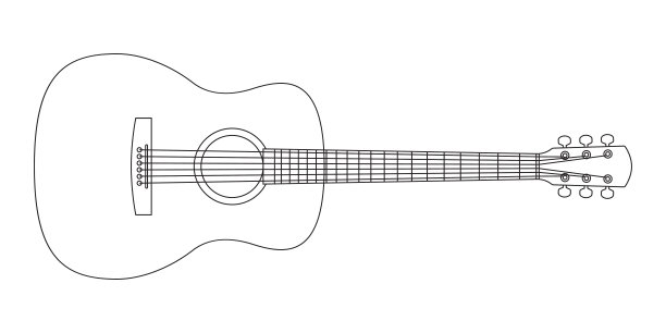 原声吉他轮廓剪影。音乐乐器线图标。矢量插图。图片下载