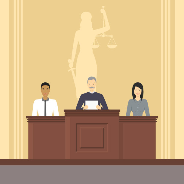 卡通色彩法院建筑内部与人的内部。向量图片下载