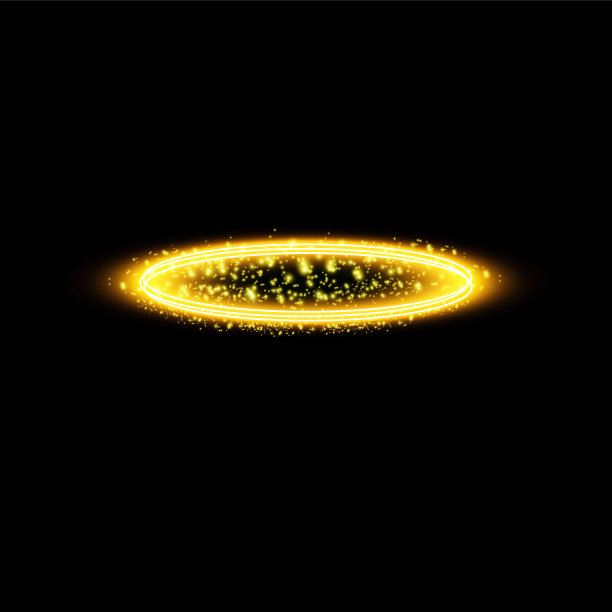 金色光环天使戒指。孤立在黑色背景，矢量插图图片下载