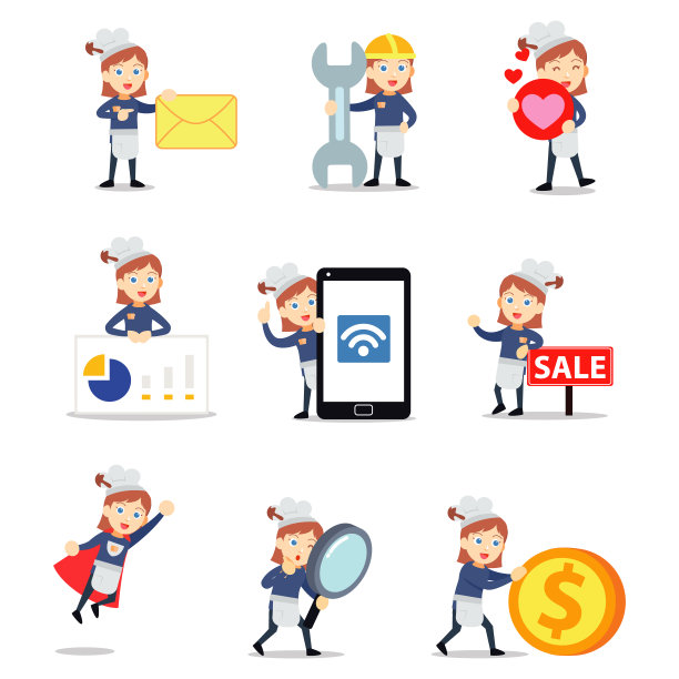 设定角色的妇女面包师戴厨师帽和围裙。图片下载