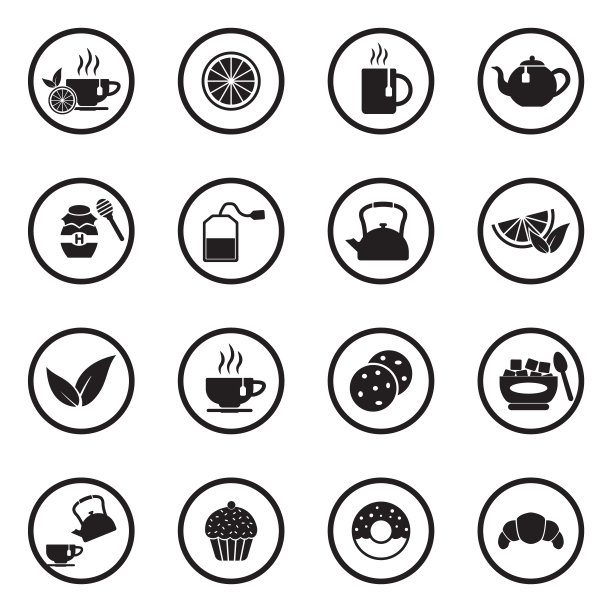 茶的图标。圆形的黑色平面设计。矢量插图。图片下载