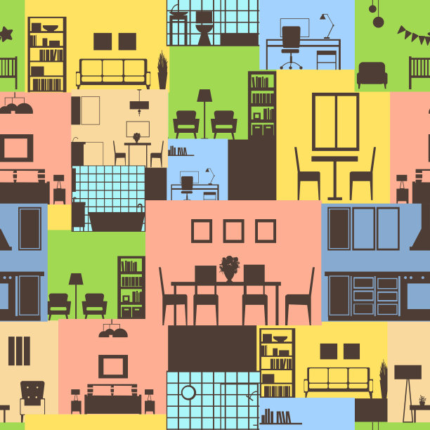 不同房间的内部。矢量模式。图片下载