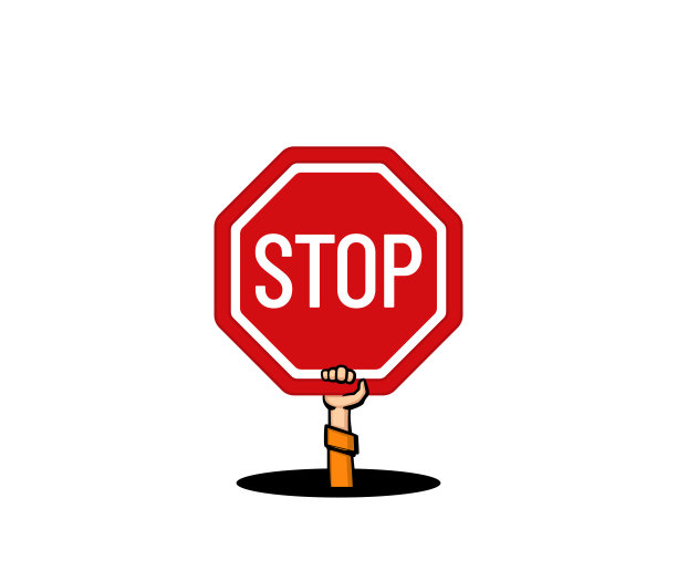 把手伸出坑外，举着一个停止标志。矢量插图。图片下载