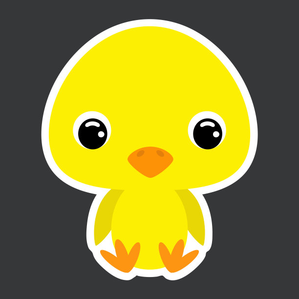 可爱小鸡坐姿儿童贴纸，扁平风格矢量素材图片下载