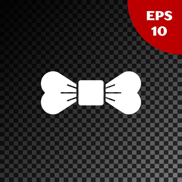 白色蝴蝶结领带图标孤立在透明的黑色背景。矢量图图片下载