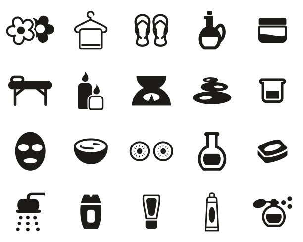 水疗和健康图标黑色和白色设置大图片下载