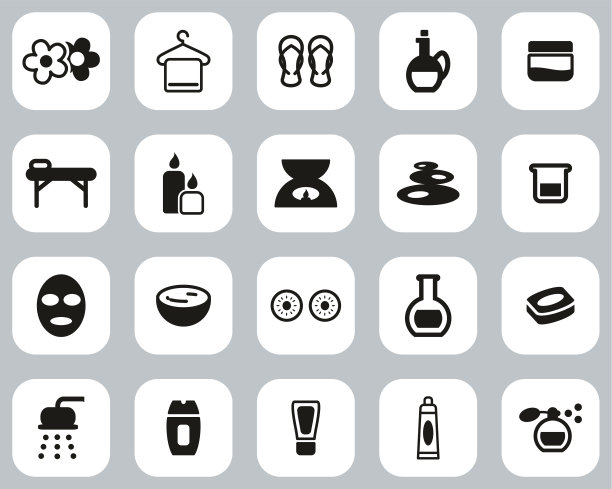 水疗和健康图标黑色和白色平面设计设置大图片下载