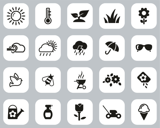 春季图标黑&白平面设计集大图片下载