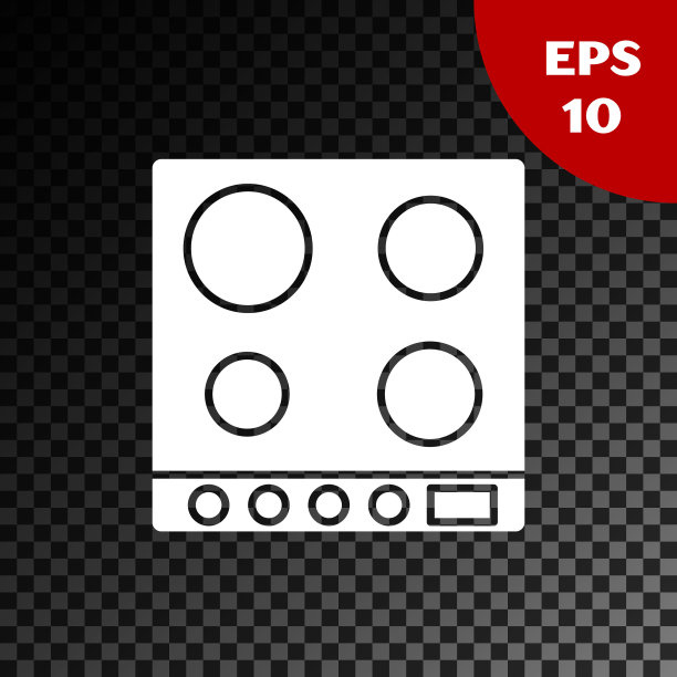 白色煤气炉图标孤立在透明的黑暗背景。炉灶面签。滚刀有四个圆形燃烧器。矢量图图片下载
