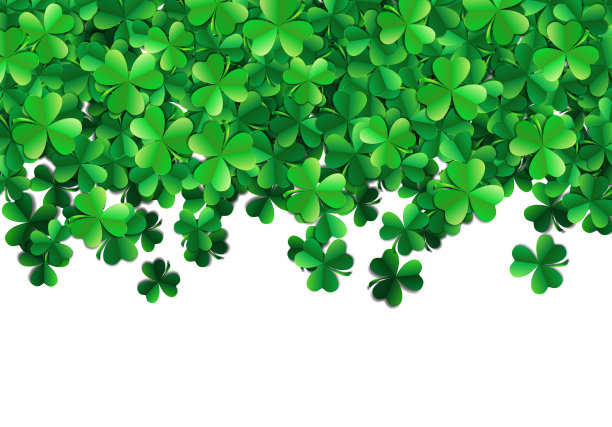 圣帕特里克日的背景与喷洒绿色三叶草叶子或三叶草图片下载