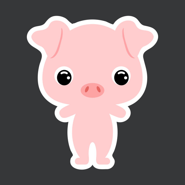 可爱小猪儿童贴纸，家畜，扁平矢量库存插图图片下载