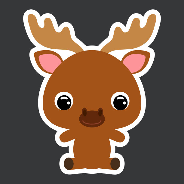 可爱的坐姿小驼鹿儿童贴纸：森林动物扁平矢量素材图片下载