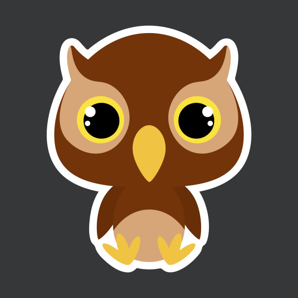 可爱小猫头鹰儿童贴纸扁平矢量库存插画图片下载