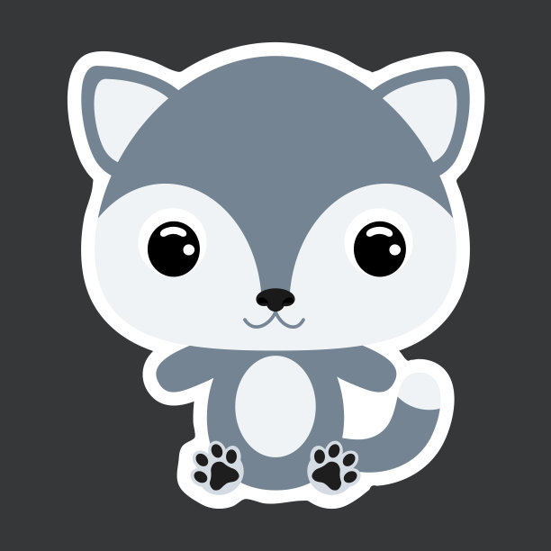 可爱小狼坐姿儿童贴纸扁平矢量库存插画图片下载