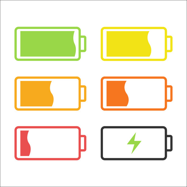 电池指示灯图标彩色能量水平矢量图孤立在白色背景上图片下载