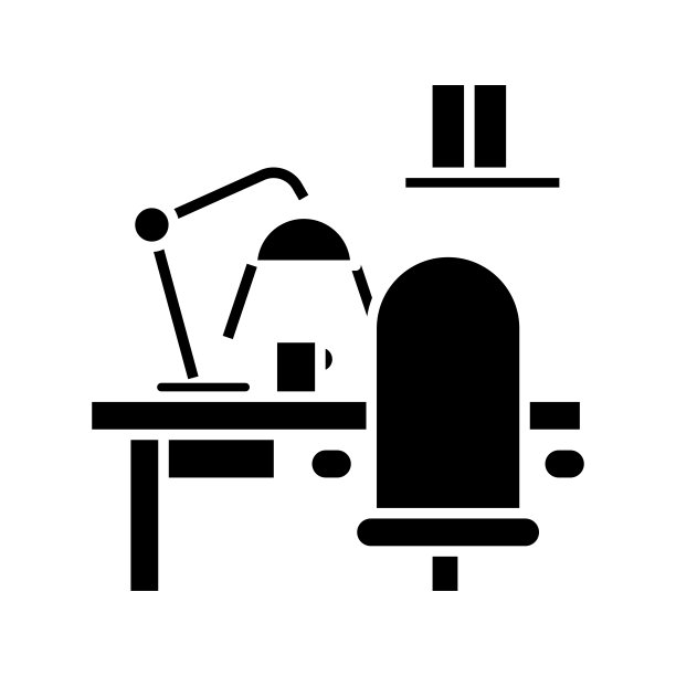 办公空间黑色图标、概念插图、矢量平面符号、象形符号图片下载