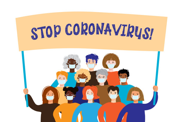 人们戴着医用口罩，打着“阻止冠状病毒”的横幅。隔离概念、抗击2019-ncov图片下载