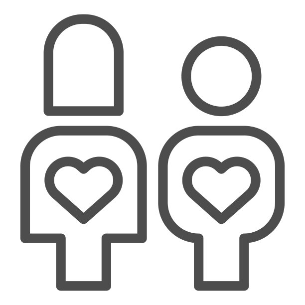 情侣在爱与互惠线图标。情人用心在他们的身体象征，轮廓风格的象形文字上白色。手机概念或网页设计的关系标志。矢量图形。图片下载